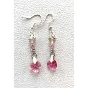 052 boucles d'oreilles coeur de swarovski rose, quartz rose